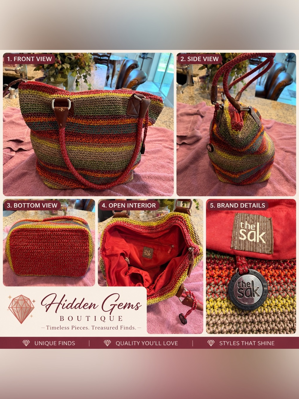 The Sak Multicolor Striped Tote - Red, Olive & Rust - Picture 2 of 8